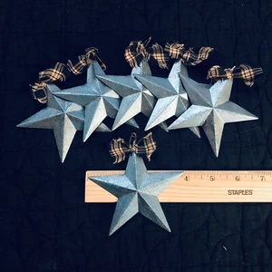 DLCC~6 PCS PRIMITIVE RUSTIC TEAL 3.5" metal tin barn stars Homespun Rusty Pins - Picture 1 of 2