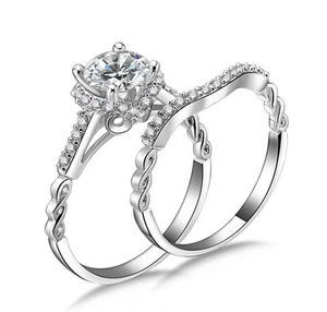 2pc 925 Sterling Silver Cz Wedding Band Engagement Rings Set Women Sz 3-12 SA027 - Picture 1 of 4