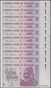 Zimbabwe 1 Dollar, 2007, P-65, Used X 10 PCS - Picture 1 of 3
