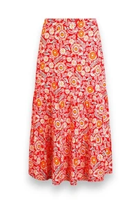 Weird Fish Cassis Lenzing Printed Viscose Tiered Skirt Tango Red UK 20 - Picture 1 of 2