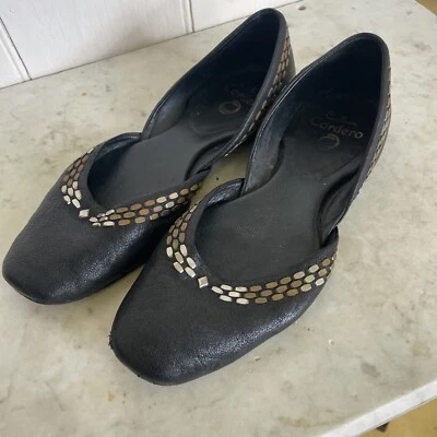 Calleen Cordero Black Ballet Flats Silver Bronze Studs Size 7 Beautiful! - Image 1 of 4