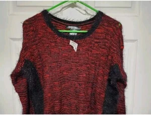 Womens Sweater Long Sleeve Lightweight Top Size XL Red Black Fuzzy Blouse - Picture 1 of 4