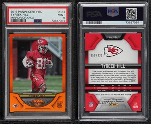 2016 Certified Rookies Mirror Orange /225 Tyreek Hill #184 PSA 9 MINT Rookie RC
