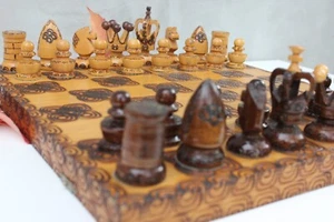 Vintage Wooden Handmade Chess set in Box, Home Game, Christmas gift - Picture 1 of 10