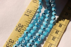 6mm Sky Blue Evil Eye Lampwork Round Glass Beads Crafts Jewelry Making/64pcs - Picture 1 of 4