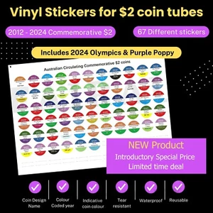 NEW $2 Dollar Coin Tube roll stickers 60+ Vinyl labels 2012 - 2024 Purple Poppy - Picture 1 of 6