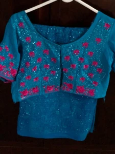 Handmade Embroidered SAREE SET size 12-14 Turcquoise - Picture 1 of 8