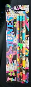 Vintage Lisa Frank Set Of 3 Wood Pencils Tunes Music Guitar Piano Party Pack - Picture 1 of 2