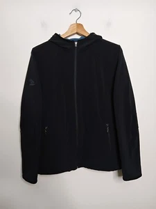 Kathmandu Softshell Hoodie Jacket Womens 12 Black Teal Fleece Lined Full Zip - Picture 1 of 15