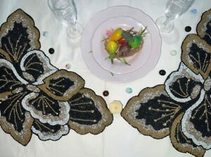 Set Of 6 Placemat Black And Gold Beaded Tablemat Designer Charger Plates 13X13In