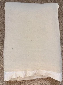 VTG Faribo Pure 100% Wool Blanket King Size 84x100 Ivory Cream Beige Satin Trim - Picture 1 of 5