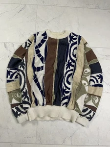 Vintage American Priority cremefarben mehrfarbig 3D Coogi Stil Pullover Größe L USA - Bild 1 von 11