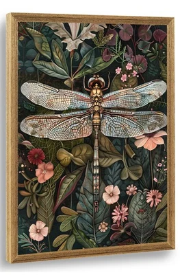 Arte de pared en lienzo libélula vintage William Morris enmarcado, pared botánica verde... Foto 1 de 4