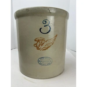 Vaso de gres Red Wing de 3 galones ala grande Union Stoneware Co Minnesota - Imagen 1 de 13