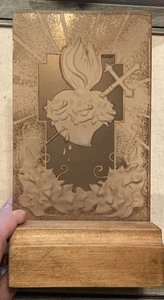 Carved Frosted Mirrored Glass Table Top Mirror Sacred Heart Religious Catholic - Picture 1 of 9