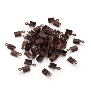 100 Pcs Red Copper Brass Fold-Over Cord Ends, 5x13mm, Modern Jewelry Making C... - Picture 1 of 8