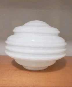 VTG Light Shade Ceiling Dome MCM Art Deco White Milk Glass Ribbed 7" Beehive - Picture 1 of 10
