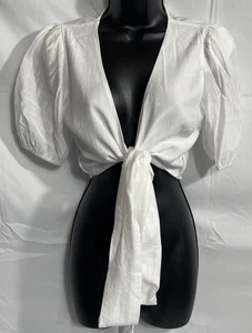 NWOT Peach Puff 80% Rayon White Boho Top Blouse Waist Wrapped Size Small - Picture 1 of 9