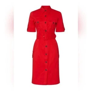 Derek Lam Hot Red Utility Button Down Designer Shirt Dress XS or 2 Sz 36 - Picture 1 of 11