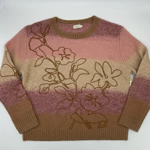 Spartina 449 Womens Small Florence Pink Nutmeg Gradient Flowers Sweater New - Picture 1 of 12