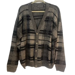Vintage David Taylor Herren XL Strick Cardigan Pullover Schwarz Grau Streifen Made USA - Bild 1 von 10