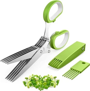 Forbici per erbe, tagliaerba da cucina con 5 lame e coperchio, (VERDE) - Foto 1 di 7
