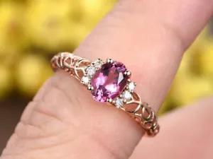 1.80Ct Oval Cut Simulated Pink Sapphire Solitaire Ring 925 Silver Gold Finish - Picture 1 of 4