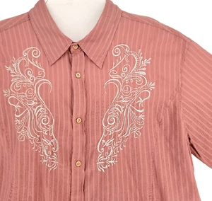 Guess Men's L Sandy Pink Striped Embroidered Western Cotton Long Sleeve Shirt - Picture 1 of 11