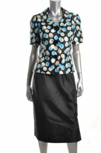 $200 Le Suit Black Blue Multi Shantung 3 Button Jacket Skirt Suit ~10 M3020 - Picture 1 of 6