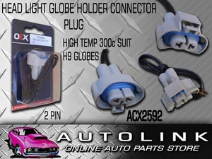 HEADLIGHT PLUG FOR H9 GLOBE H/D HIGH TEMP 2 PIN PLUG CONNECTOR PRE WIRED x1 - Picture 1 of 9