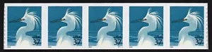 UNITED STATES, # 3829A, STRIP OF 5 COIL STAMPS PNC5 # P11111 OF SNOWY EGRET, MNH - Picture 1 of 1