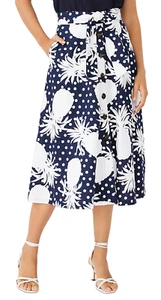 ANN TAYLOR PURE SAPPHIRE BLUE WHITE PINEAPPLE LINEN BLEND BUTTON MIDI SKIRT SZ 4 - Picture 1 of 10