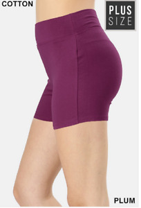 Zenana Outfitters 3X Shorts Wide Waistband Premium Stretch Cottom Blend Plum