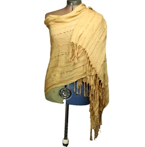 Quaste Fransen Rechteck Schal Metallic Streifen Braun Gold 28"x78" - Bild 1 von 14
