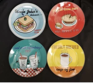 DINER POSTER Dessert Plates Set/4- 7 1/2" Great Wall Hanger Display NEW RETIRED - Picture 1 of 1