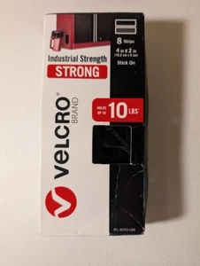 Velcro Brand Industrial Strength Fasteners 8 Strips 4"x2" Black Stick-On 10lb - Picture 1 of 2