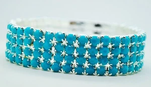 Blue color 4 Row Crystal Rhinestone Stretch fashion Bracelet Wedding Bridal - Picture 1 of 5