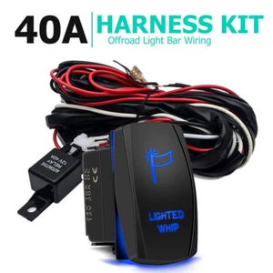 40A Relay Wiring Harness Blue Lighted Whip LED Light Bar Rocker Switch On-Off - Picture 1 of 8