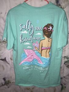 Simply Southern Mermaid Short Sleeve Aqua Blue T-Shirt womens large summer