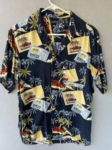 KNIGHTSBRIDGE Navy Tropical Havana Cars Button up Short sleeve men’s shirt small - Picture 1 of 3