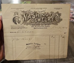 Vintage Rare 1903 Sales Receipt Washington Jewelry Co. Boston MA Massachusetts - Picture 1 of 2