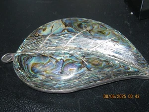 Vintage Sterling Silver Abalone Mexican Mexico Leaf Brooch Pin 2.5 inches - Picture 1 of 3