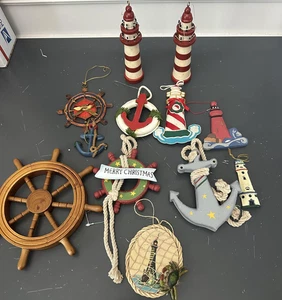 Lote Adornos Náuticos Navidad Anclas Faros Barco Rueda Decoración Costera - Imagen 1 de 7