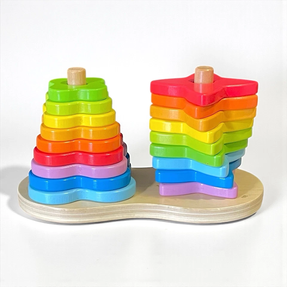 Juguete apilable de madera para bebé Hape apilador doble arco iris tamaño forma aprendizaje sensorial Foto 1 de 4