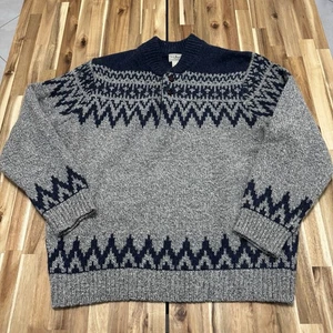 LL Bean Sweater Mens XL Gray Blue Nordic Lambswool Pullover Outdoor Holiday - Picture 1 of 5