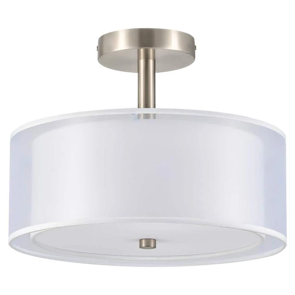 Merra 15 in. 3-Light Brushed Nickel Semi-Flush Mount HCF-1343-BN-BNHD-1