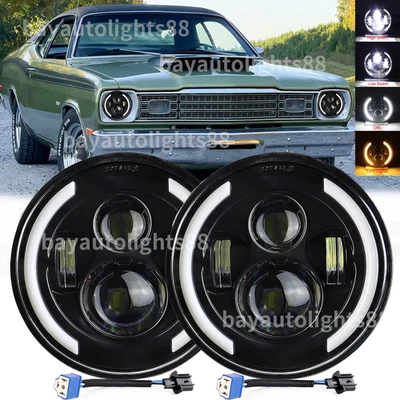 Faros LED redondos de 7 pulgadas 2 piezas haz alto-bajo aptos para Plymouth Barracuda Duster 340 Foto 1 de 4