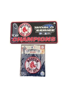 Boston Red Sox Car /Jacket Combo Pack. Collector Baseball Patch & License Plate - Picture 1 of 5