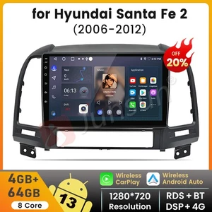 4+64GB For Hyundai Santa Fe 2 2006-2012 Android 13 Car Stereo Radio GPS Carplay - Picture 1 of 19