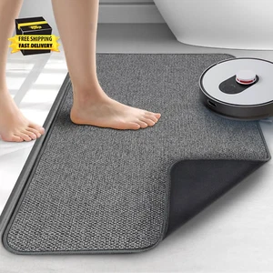 Thin Bathroom Rugs, Bath Mat Super Absorbent, Bath Rugs Rubber Backing Non-Slip, - Picture 1 of 7